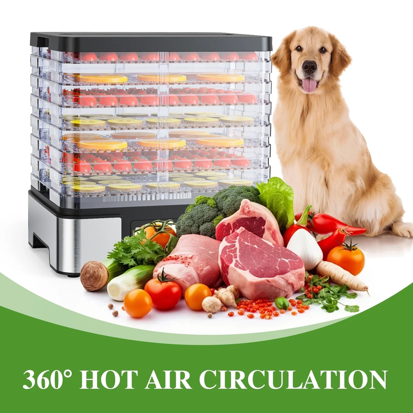 Large Capacity 8 Tray Food Dryer Appliance