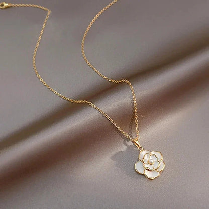 Elegant White Flower Necklace Earrings Ring Set - Halri