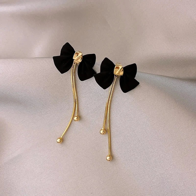 Delicate Bow Drop Gold Earrings