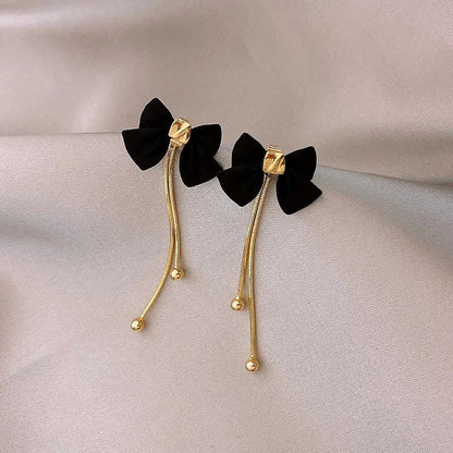 Delicate Bow Drop Gold Earrings