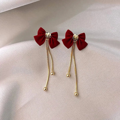 Delicate Bow Drop Gold Earrings - Halri