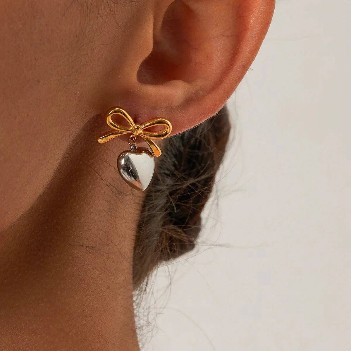 Small Bow Heart Stud Earrings