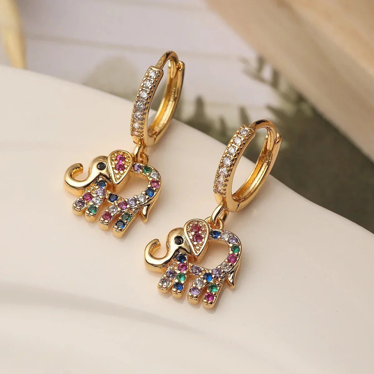 Delicate Sparkly Diamond Elephant Drop Earrings - Halri