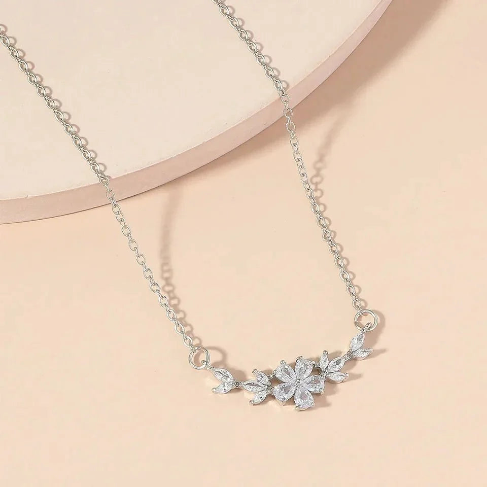 Delicate Flower Pendant Diamond Necklace