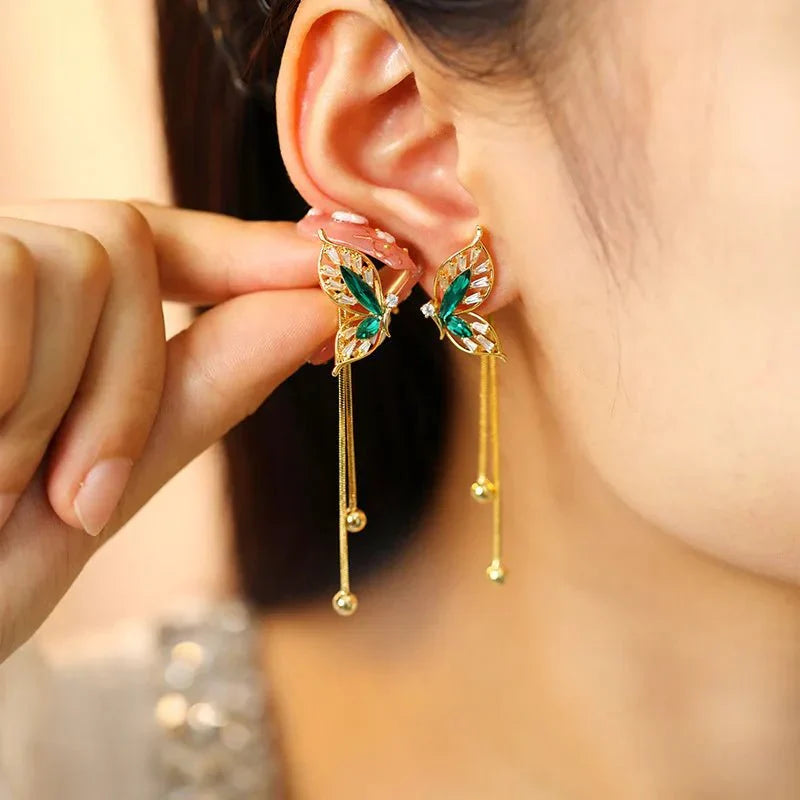 Delicate Green Butterfly Drop Earrings - Halri