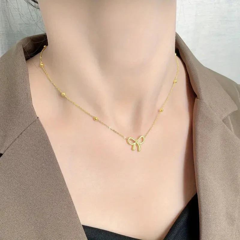 Delicate Pretty Bow Pendant Necklace - Halri