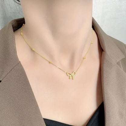 Delicate Pretty Bow Pendant Necklace - Halri