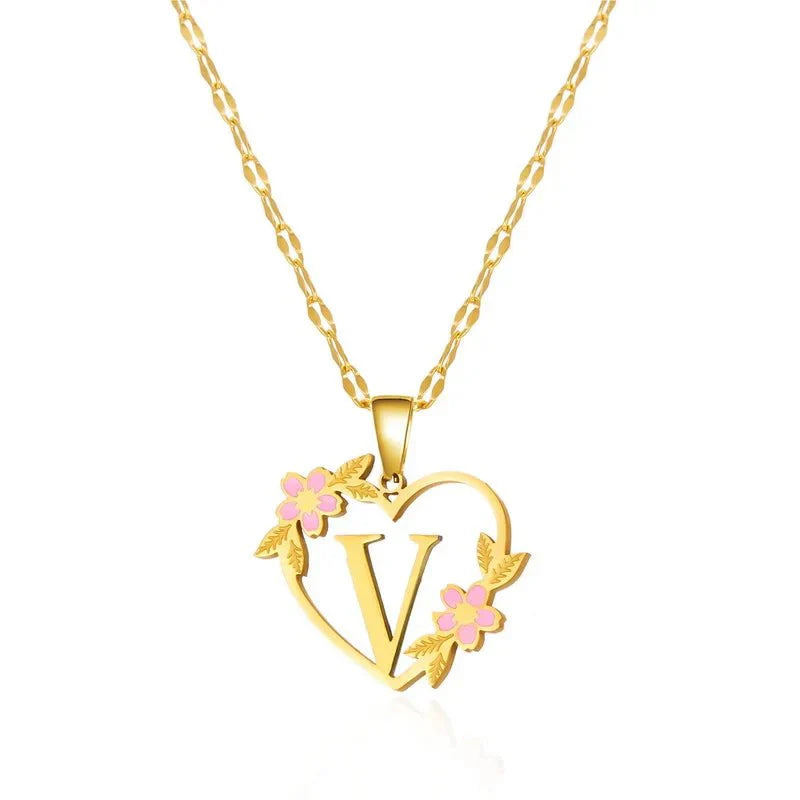 Delicate Flower Heart Monogram Necklace