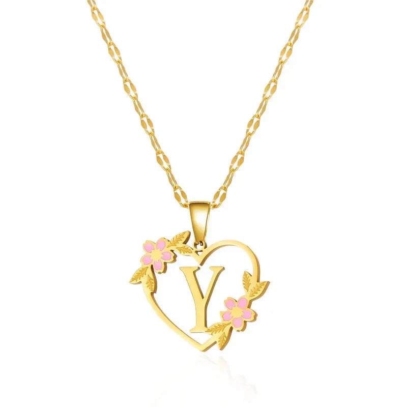 Delicate Flower Heart Monogram Necklace
