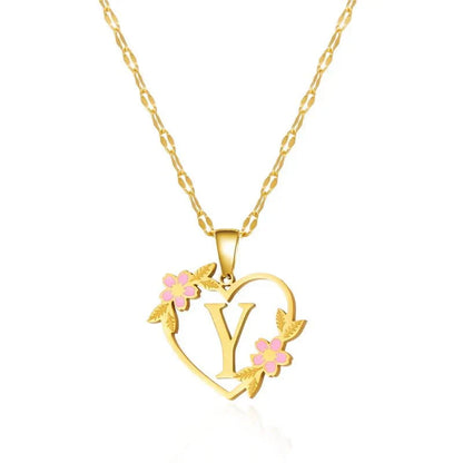 Delicate Flower Heart Monogram Necklace