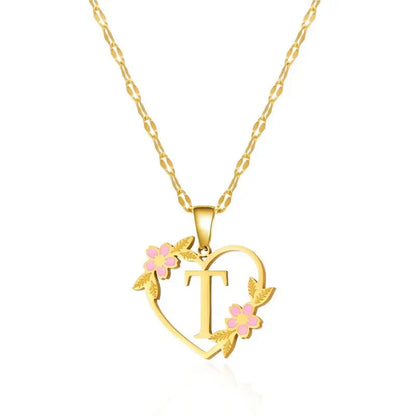 Delicate Flower Heart Monogram Necklace