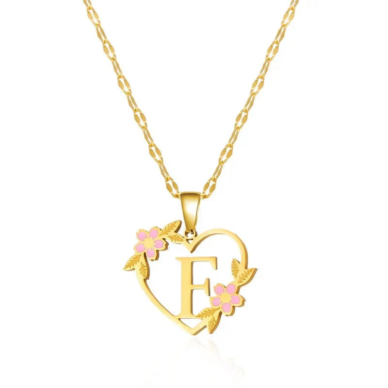 Delicate Flower Heart Monogram Necklace