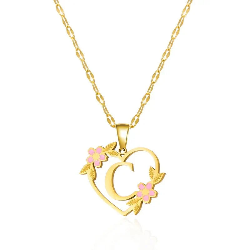 Delicate Flower Heart Monogram Necklace