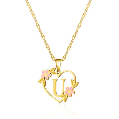 Delicate Flower Heart Monogram Necklace