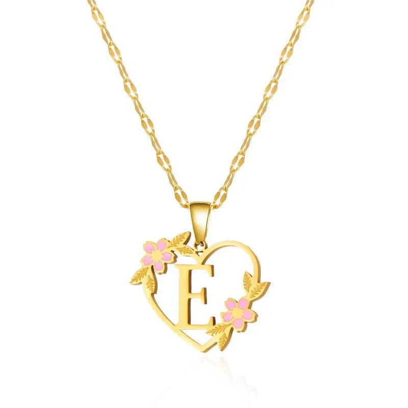 Delicate Flower Heart Monogram Necklace