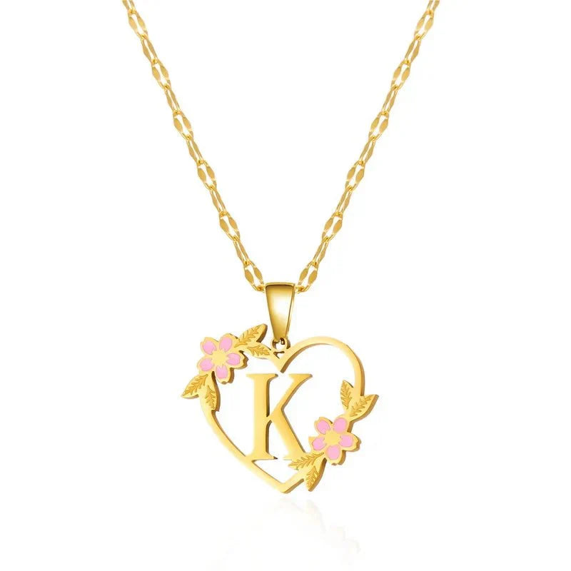 Delicate Flower Heart Monogram Necklace