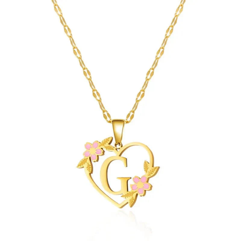 Delicate Flower Heart Monogram Necklace