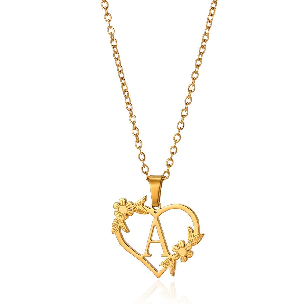 Delicate Floral Initial Heart Pendant Necklace - Halri