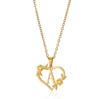 Delicate Floral Initial Heart Pendant Necklace - Halri