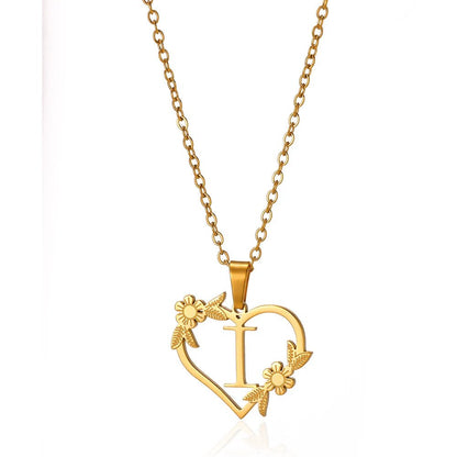 Delicate Floral Initial Heart Pendant Necklace