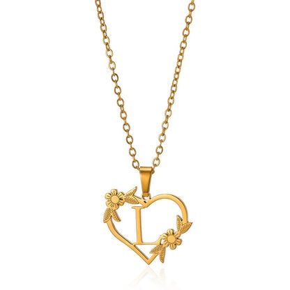 Delicate Floral Initial Heart Pendant Necklace