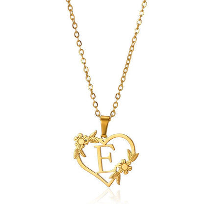 Delicate Floral Initial Heart Pendant Necklace