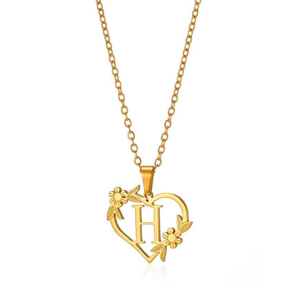 Delicate Floral Initial Heart Pendant Necklace