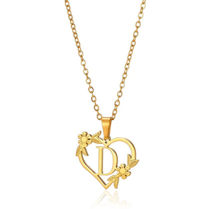 Delicate Floral Initial Heart Pendant Necklace