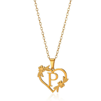 Delicate Floral Initial Heart Pendant Necklace