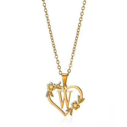 Delicate Floral Initial Heart Pendant Necklace