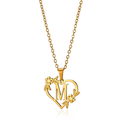 Delicate Floral Initial Heart Pendant Necklace
