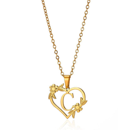 Delicate Floral Initial Heart Pendant Necklace