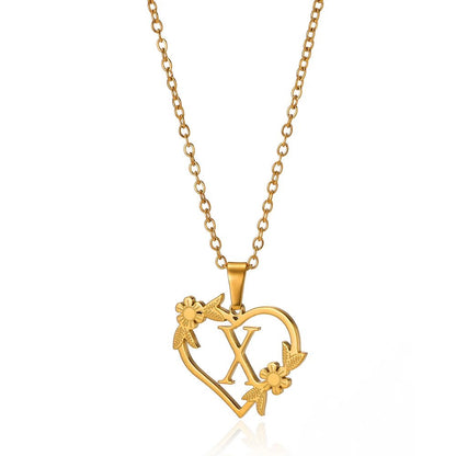 Delicate Floral Initial Heart Pendant Necklace
