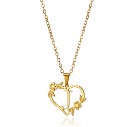 Delicate Floral Initial Heart Pendant Necklace