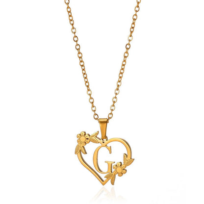 Delicate Floral Initial Heart Pendant Necklace