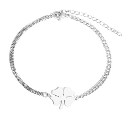 Delicate Lucky Clover Layered Chain Bracelet
