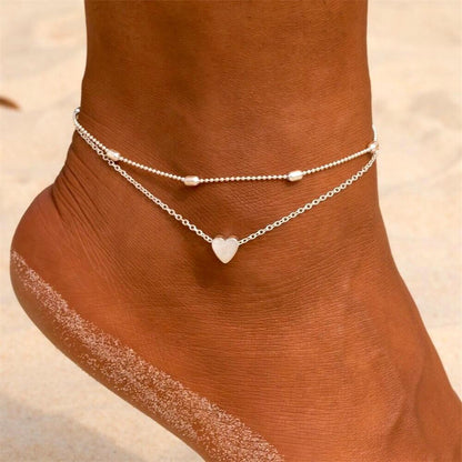 Delicate Silver Heart Chain Anklet