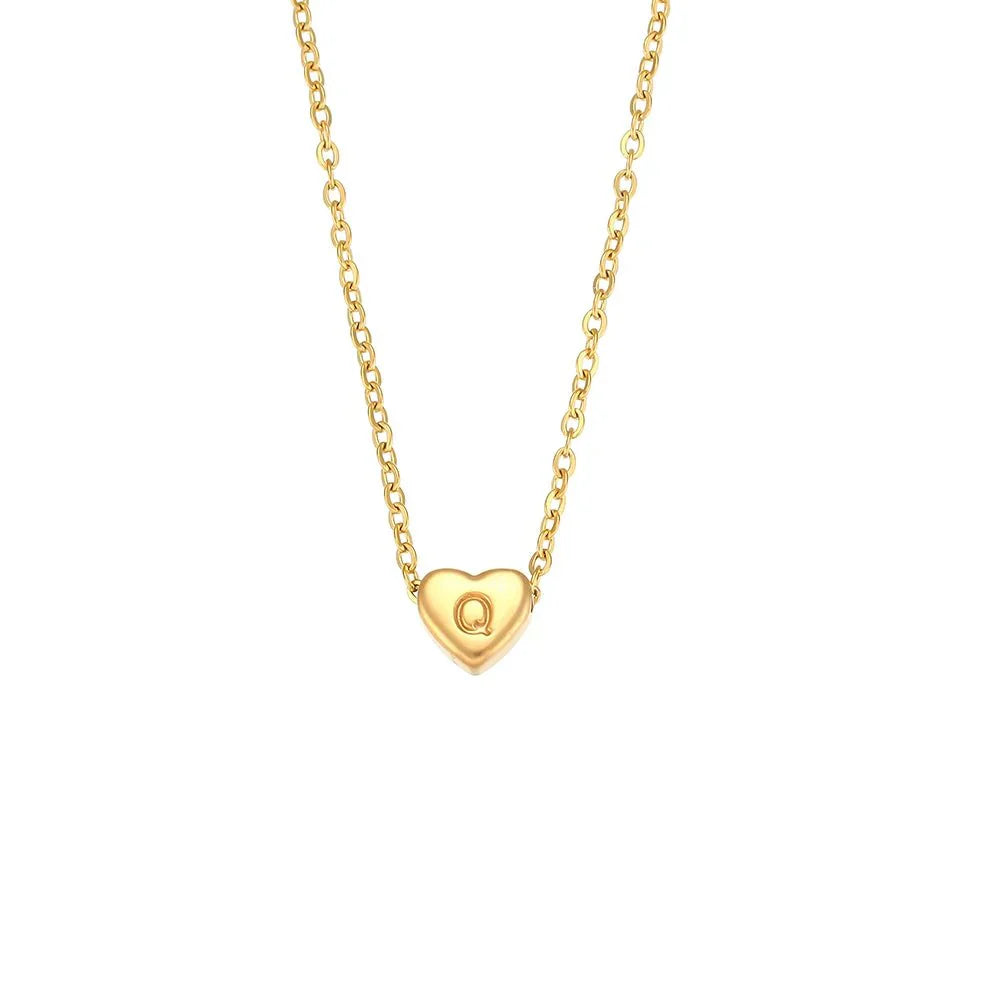 Simple Heart Initial Pendant Necklace