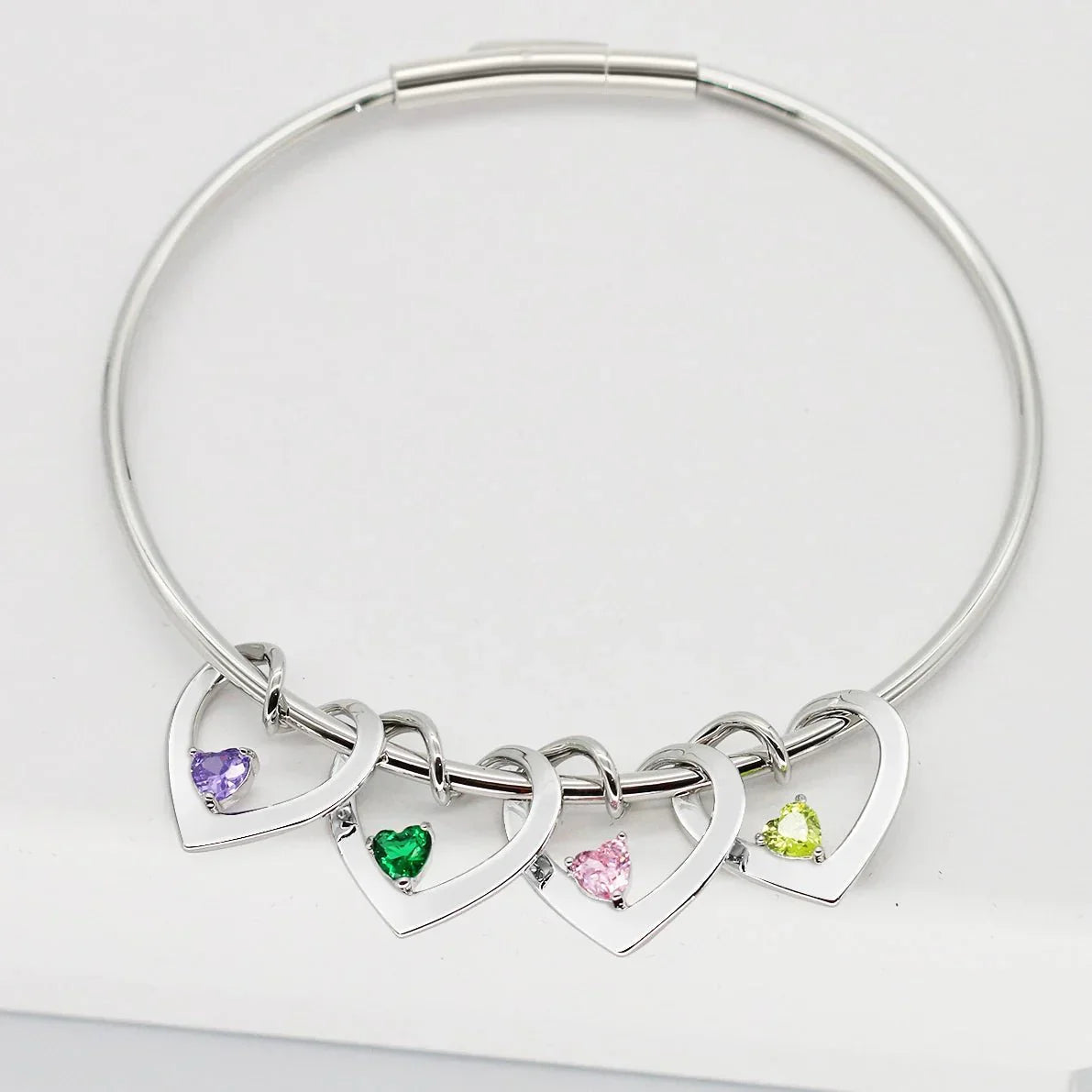 Delicate Birthstone Heart Pendant Necklace and Bangle