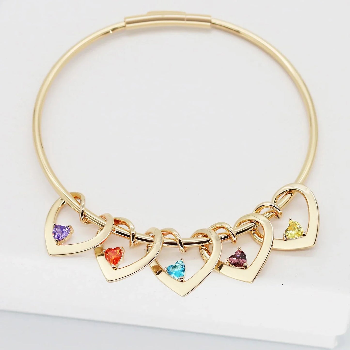 Delicate Birthstone Heart Pendant Necklace and Bangle
