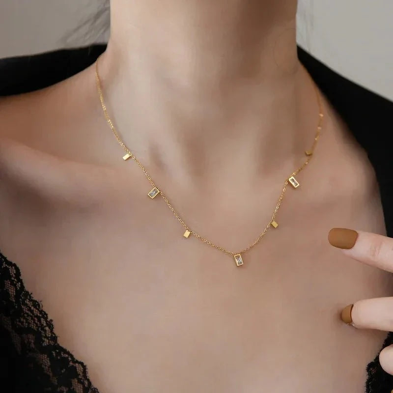 Delicate Rectangular Diamond Necklace - Halri