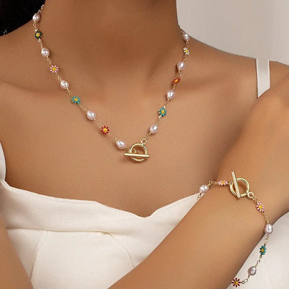 Delicate Flower Pearl Jewelry Set - Halri