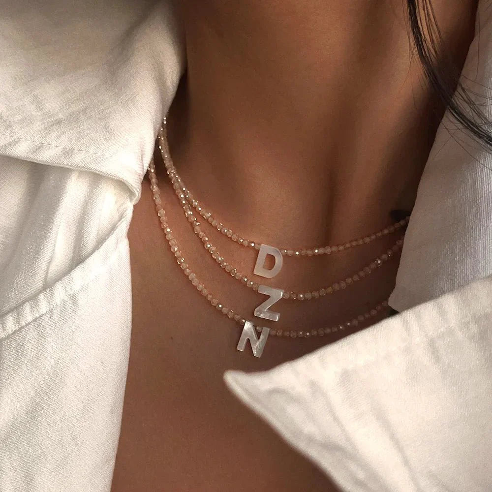 Delicate Gemstone Letter Pendant Necklace - Halri