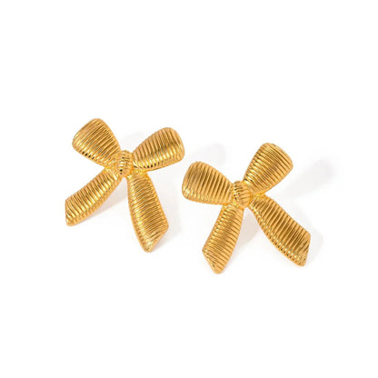 Delicate Stripe Bow Fashion Ring and Earrings - Halri