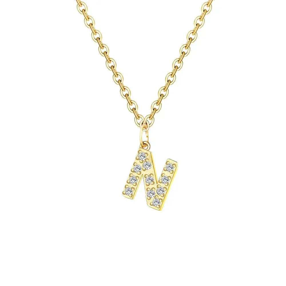 Delicate CZ Initial Pendant Chain Necklace