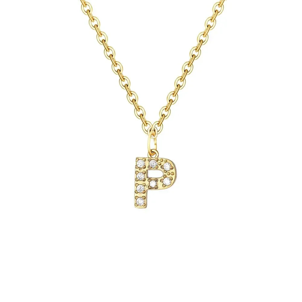 Delicate CZ Initial Pendant Chain Necklace