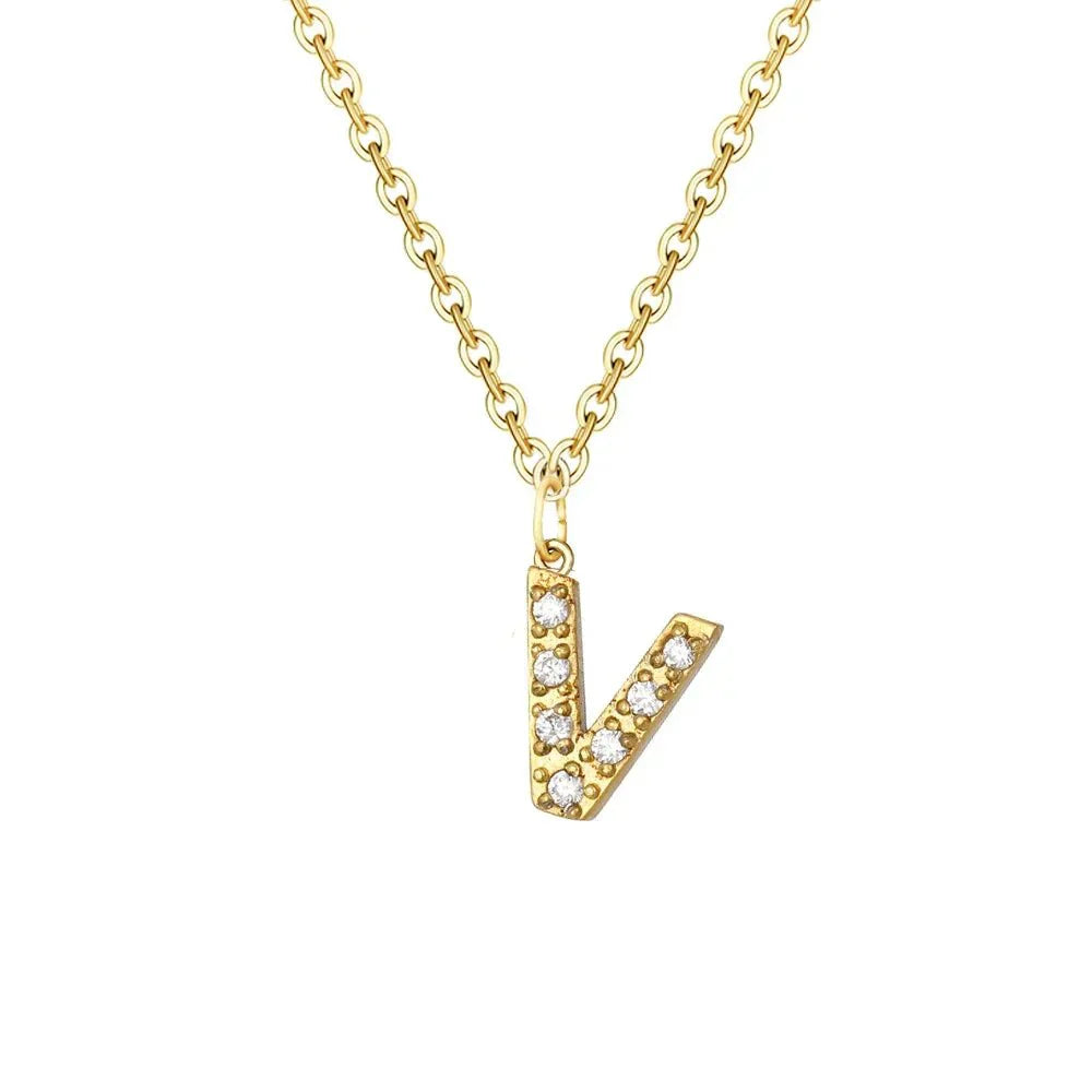 Delicate CZ Initial Pendant Chain Necklace