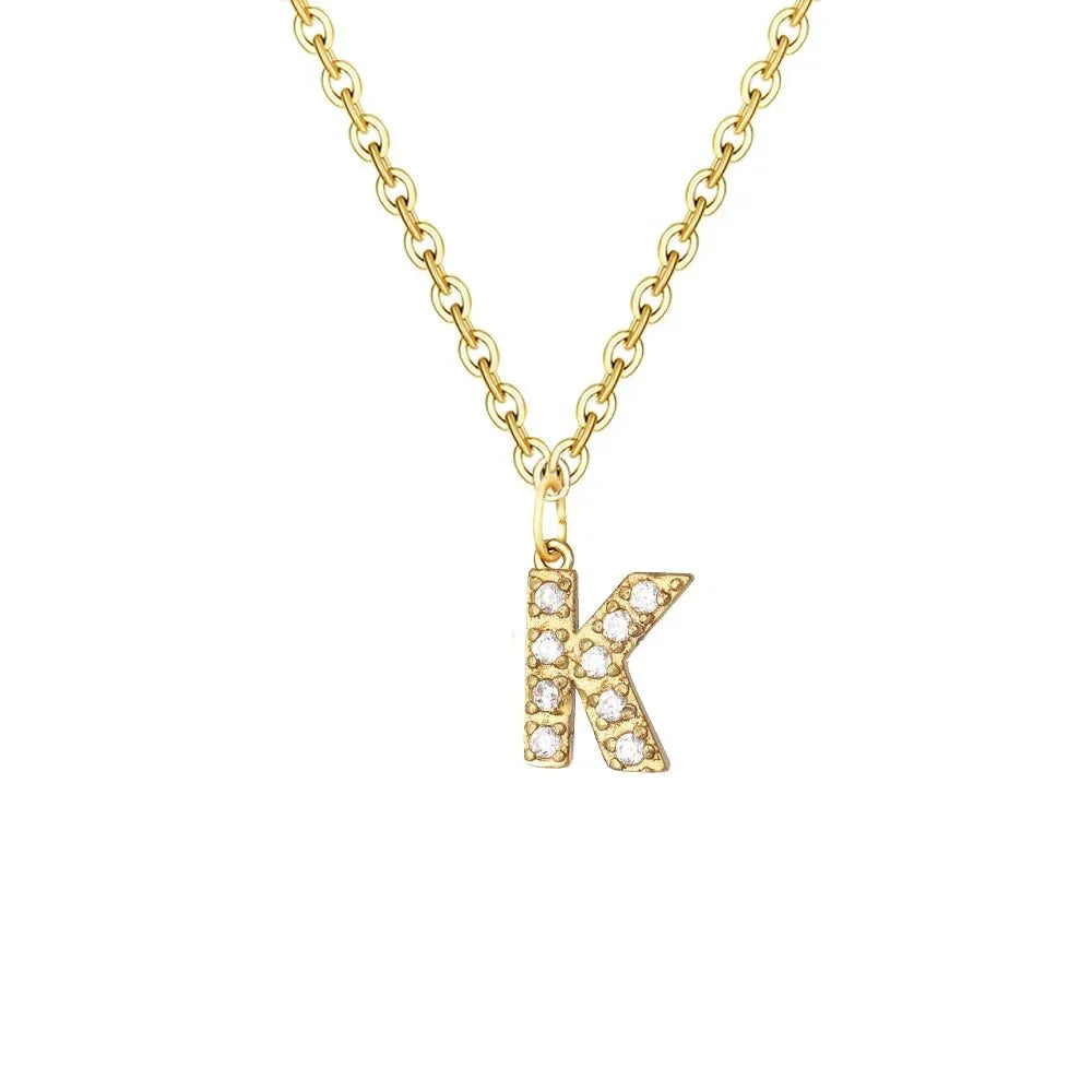 Delicate CZ Initial Pendant Chain Necklace