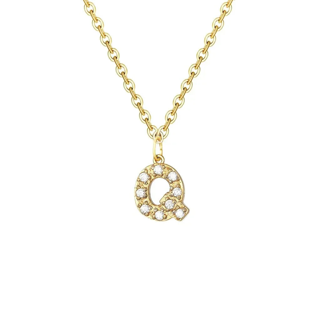 Delicate CZ Initial Pendant Chain Necklace