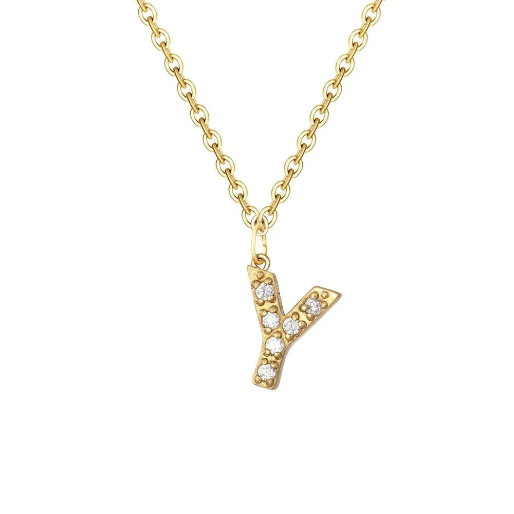 Delicate CZ Initial Pendant Chain Necklace